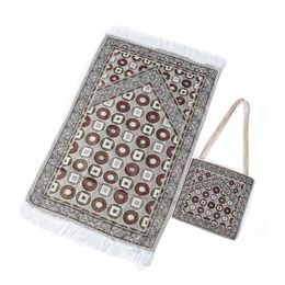 2PCS Portable Muslim Prayer Rug Polyester Print Braided Mat Travel Home Waterproof Blanket with Carrying Bag 65x105CM 210727