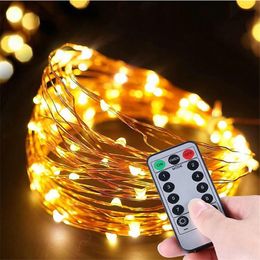 Strings 10m 100LED Light String Fairy Battery Powered Waterproof Elf Lights With Remote Control 8mode Copper Wire Christmas