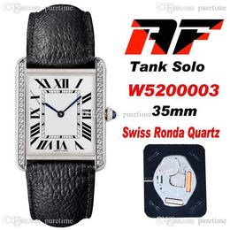 AF Solo W520003 Swiss Ronda Quartz Unisex Mens Womens Watch Diamond Bezel White Dial Black Roman Markers Blue Hand Cowhide Leather Strap Super Edition Puretime B2