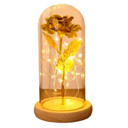 24k Gold Foil Glass Cover Rose Flowers LED Christmas Valentines Day Gift Light Immortal Flower Decorative Ornament Spot goods