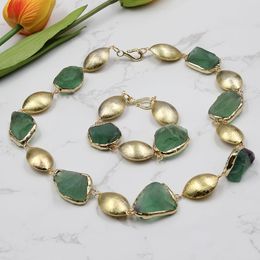 Guaiguai Schmuck Natürliche grüne Fluorit Raue Rohe Perle Halskette Armband Edelstein Schmuck für Geschenk