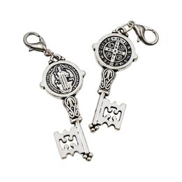 Antique silver Catholicism Benedict Medal Cross Smqlivb Key Alloy Loose Beads Clasp European Lobster Trigger Clip On Charm c1686 55.3X16.4mm