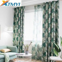 XTMYI Pastoral Thick Blackout Curtain for Living Room Bedroom Green Leave Palm Tree Treatments Shading Drapes Blind Cortinas 210712