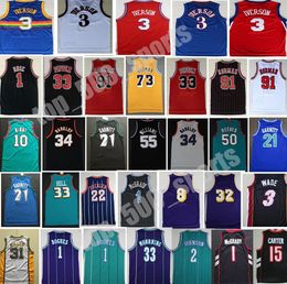 Dikişli retro basketbol Allen Iverson Jersey Vince Carter Charles Barkley Kevin Garnett Tracy McGrady Karl Malone Dennis Rodman Derrick Rose Gary Payton Bibby