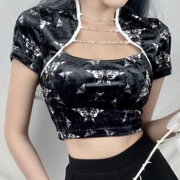 chinese style shirts women UK - Women's Blouses & Shirts Women Fashion Butterfly Print Cheongsam Blouse Ladies Short Sleeve Tops Elegant Chinese Style #4