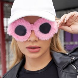 Plush Winter Sunglasses Ladies Fashion Round Sun Glasses Women Vibrato Shield Party Furry Eyewear