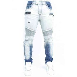 Men Jeans Straight Zipper Biker Jean Pants High Waisted Spring Autumn Streetwear Male Desiger Washed Jean Pants Trousers G0104