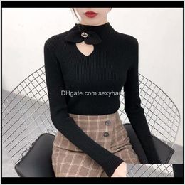 Sweaters Clothing Apparel Drop Delivery 2021 Fashion Womens Bowknot Cutout Knitted Sweater Autumn Korean-Style Half-Collar Slim-Fit Long Slee