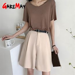 Women's Summer Shorts Long Loose Korean Style Knee-Length Colorful Casual Khaki Wide Leg Suits with for Women 210719