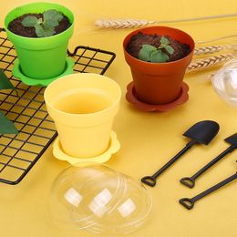 Flower Pot Cake Cups with Spoon Lids Ice Cream Boxes for Wedding Kids Birthday Party Supplies Baking Pastry Tools