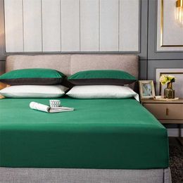 Bonenjoy Green Colour Bed Sheet 1 pc 100%Cotton Sheets on Elastic Queen King Size Set sabanas Full sheets Cotton 211110