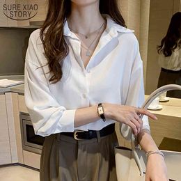 Plus Size 4XL Chiffon Blouse Women Solid Single Breasted Cardigans Fashion Korean Loose Long Sleeve White Shirt 11576 210508