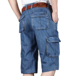 Summer Brand Mens Jeans Denim Shorts Cotton Cargo Big Pocket Loose Baggy Wide Leg Embroidery Bermuda Beach Boardshort 210714