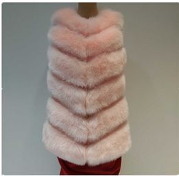 Lisa Colly Women Long Artifical Fox Fur Vest Women Winter Fashion Faux Fox Fur Vest Jacket Woman Warm Fake Fox Fur Coat Overcoat Y0829