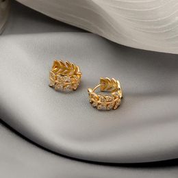 Hoop & Huggie Simple Cute Small Branch Leaf Earrings For Women Gold Silver Color Crystal Earring Party Gift Ear Piercing Jewelry