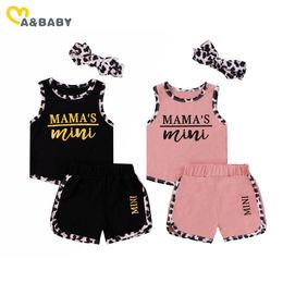 0-24M Summer Toddler Infant Baby Girl Clothing Set Casual born Outfits Mama's Mini Vest Shorts Leopard tracksuit 210515