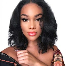Body Wave Human Hair Wigs Short Bob Brazilian Remy Lace Closure Wig With Baby Hair 150% Pre Plucked