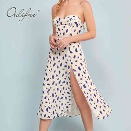 Summer Women Off Shoulder Sexy Spaghetti Strap Vintage Print Split Tunic Beach Dress 210415