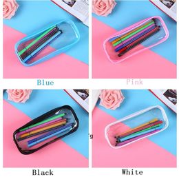 PVC Pen Bag Pencil Clear Case Cosmetic Bag Large Capacity Bag With Zipper Stationery Cosmetic Convenient Student Pencil Bags RRF13805