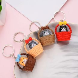 12PCS/LOT Random Mixed Color Cartoon Cute Basket and Cat Key Rings Chains Pendant Ornament For Bag Car Keychain