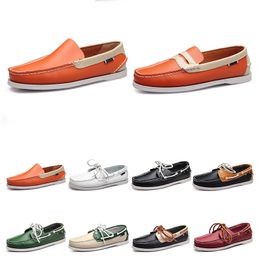 124 Mens casual shoes leather British style black white brown green yellow red fashion outdoor comfortable breathable