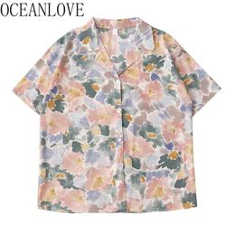 Chiffon Blouses Women Tops Spring Summer Print Floral Blusas Mujer Vintage Notched Fashion Loose Shirts 210415