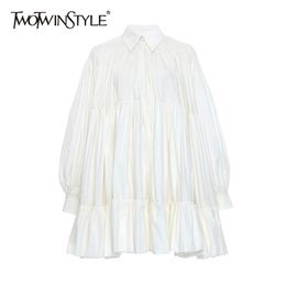 Spring Ball Gown Dress For Lapel Long Sleeve Casual Elegant Mini Dresses Female Fashion Clothing Style 210520