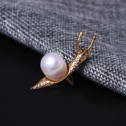 925 Sterling Silver Brooches for Women Snail Animal Pearl Rose Gold Colour Lapel Pins Men Suit Accessories Fashion Jewellery