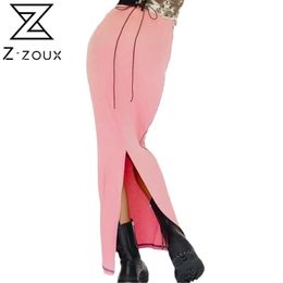 Women Skirt Fashion Split Pencil Vintage Pink Maxi s All Match High Waist Long s Spring Summer 210513