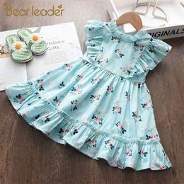 Girls Flowers Print Dresses Fashion Baby Girl Summer Ruffles Costumes Kids Sweet Sleeveless Clothes Fancy Suits 210429