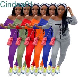 Women Tracksuits Two Piece Set Designer Outfits Letter Printing One Word Collar Long Sleeve Solid Casual Outfits 6 Colours S-XXXL