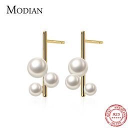 Classic 925 Sterling Silver Temperament Ear Pin for Women Fashion Elegant Pearl Geometric Stud Earring Fine Jewellery 210707