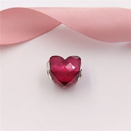 925 Sterling Silver Beads Fuchsia Shape Of Love Charms Fits European Pandora Style Jewelry Bracelets & Necklace 796563NFR AnnaJewel
