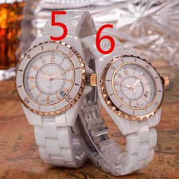 Men Women Couple Watch Real Ceramic Sports Waterproof Wristwatch White Gold Classic Vintage Watches Wristwatches