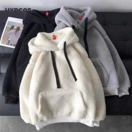 Autumn Winter Hooded Print Harajuku Womens Fleece Flannel Pullover Female Sweatshirt Loose Pocket Hoodies 210712