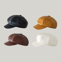 Winter Autumn 8 Panels Newsboy Hats Caps for Women, PU Leather Plain Cabbie Painter Hat Beret Cap TX0136