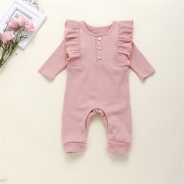 INS Toddler Baby Girls Rompers knitted Cotton Blank Ruffles Long Sleeve Front Buttons Autumn Newborn Kids Boys Girls Jumpsuits 2436 V2