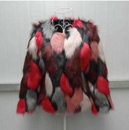Xs/9Xl Womens Winter Autumn Imitation Mixed Color Fake Fur Jacket Large Size Elegant Female Man-Made Fur Outwears Coats J2369 Y0829
