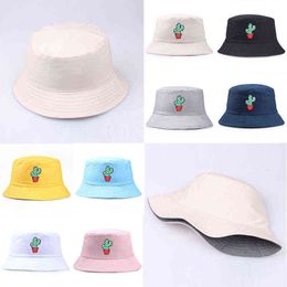 Cactus Bucket Hat For Men Women Hip Hop Casual Panama Hats Embroider Cotton Summer Casual Sun Cap Wide Brim High Top Hat G220311