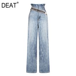 Light Blue Wide Leg Jeans Belt Water Drill Diamond Loose Plus Size Pants Women Mall Goth Spring And Summer GX837 210421