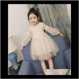 For Girls Lace Solid Long Lantern Sleeve Oneck Ball Grown Party Princess Dress Children Baby Kids Clothes Jul30 Tcgfl