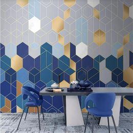 Wallpapers Minimalist Light Luxury Wallpaper For Living Room Geometric Lines Lapis Lazuli Blue TV Background Wall Papers Home Decor Mural
