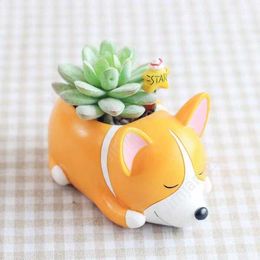 Flower Pots Cartoon Dog Planter Puppy Resin Planters Pots For Succulents Flower Desktop Macetas Home Garden 4 Designs sea shipping DAJ396