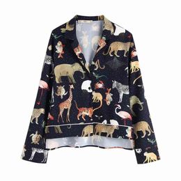 Loose Women Shirt Long Sleeve Spring Fashion Animals Prints Black Blouse Modern Lady Casual Tops 210602