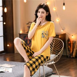 Short Sleeved Pajamas Women Summer Casual Sweet Cute Cartoon Pyjamas Lady Plus Size Sleepwear Sexy Sleep Tops Homewear Q0706