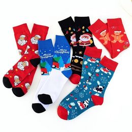 Christmas Tree Snow Elk Gift Cotton Socks Autumn Winter Xmas Stocking Men Funny New Year Santa Claus Decorations T2I53065-1