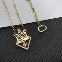 Women Men Crown Diamond Pendant Necklace with Box Crystal Bling Unisex Jewellery Trendy Exquisite Gift Chain Bee Personality Necklaces