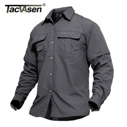 TACVASEN Men's Military Clothing Lightweight Army Shirt Quick Dry Tactical Shirt Summer Removable Long Sleeve Work Hunt Shirts 210705