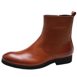 New Fashion Men Ankle Boots Men Formal Dress Leather Shoes Western Boots Cowboy Boots Zipper Casual Shoes Brown Black Men