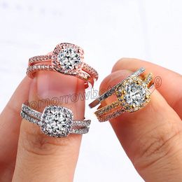 Square Shape Women Ring Set For Women With Paved Micro Crystal Wedding Engagement Rings Bridal Couple Jewelry Gifts